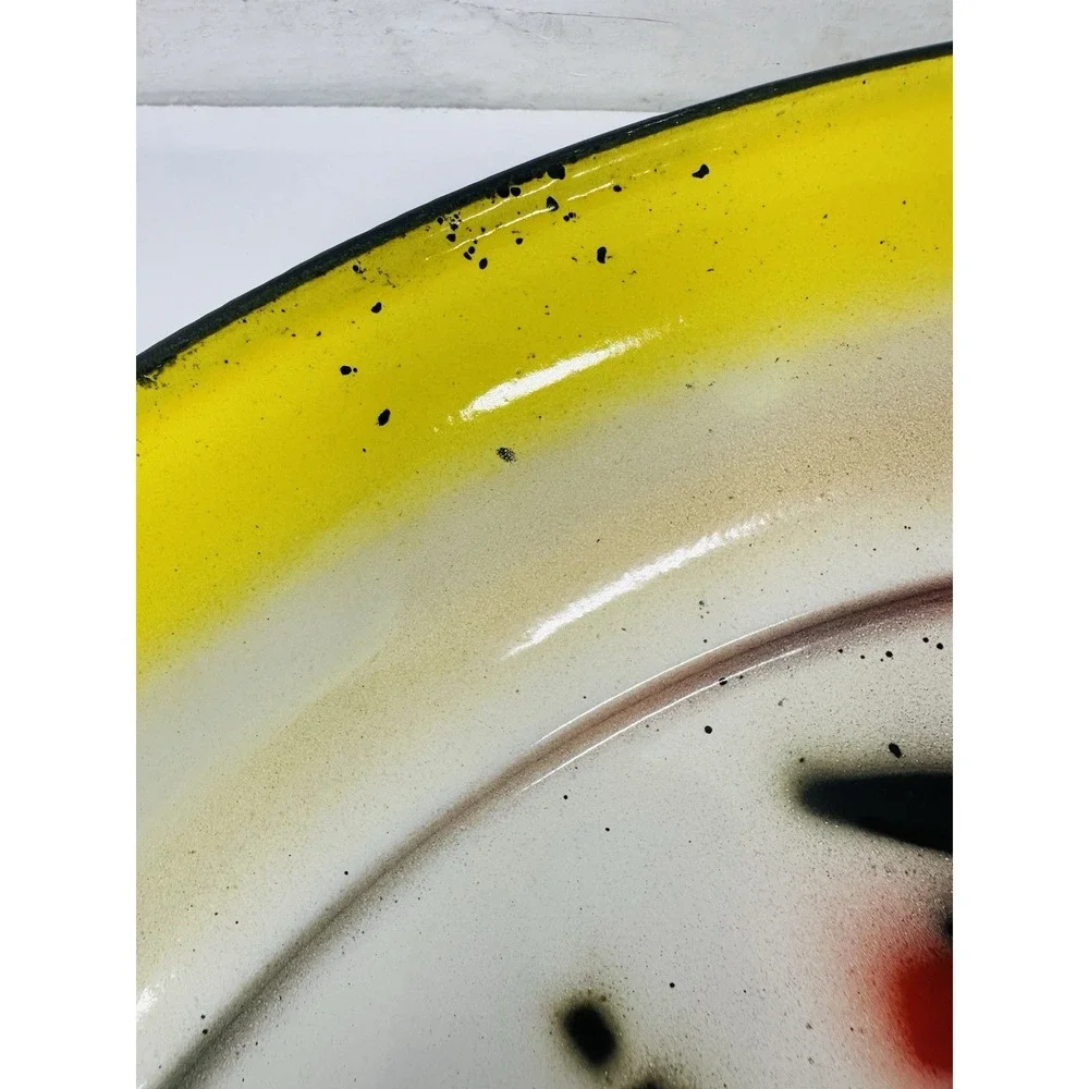 Vintage 1960's Round Colorful Enamel Tin‎ BBQ Large Serving Platter Tray MCM